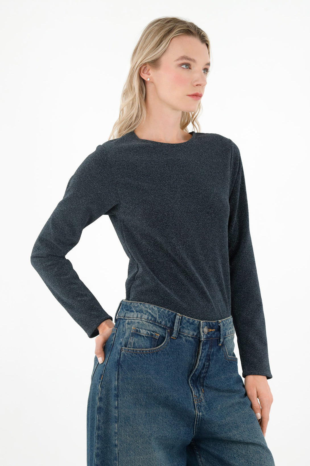 Women's Blue Shiny Sweater