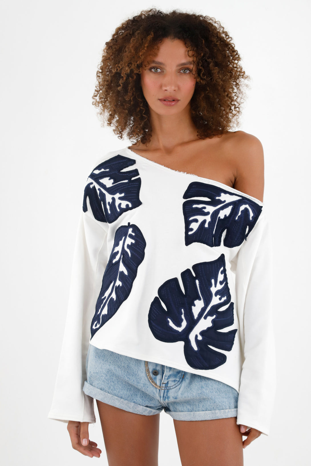 Women's Ecru Off-Shoulder Sweater