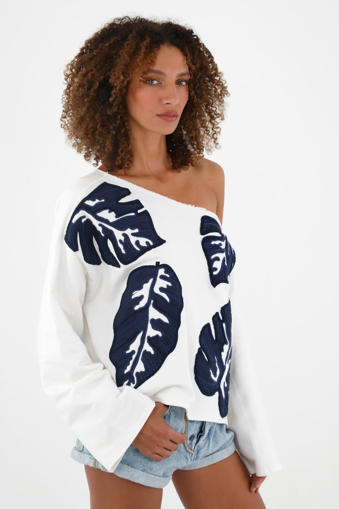 Women's Ecru Off-Shoulder Sweater