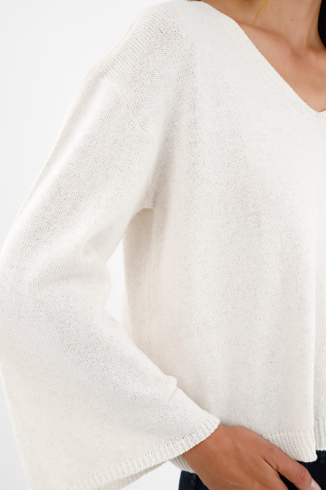 Women's Ecru V-Neck Sweater