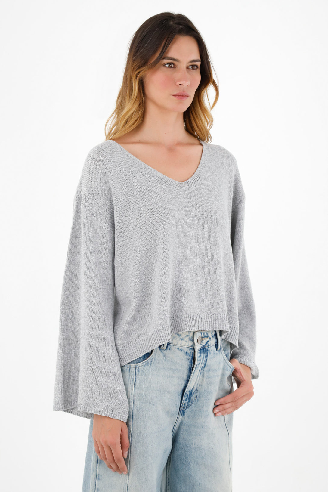 Women's Ecru V-Neck Sweater