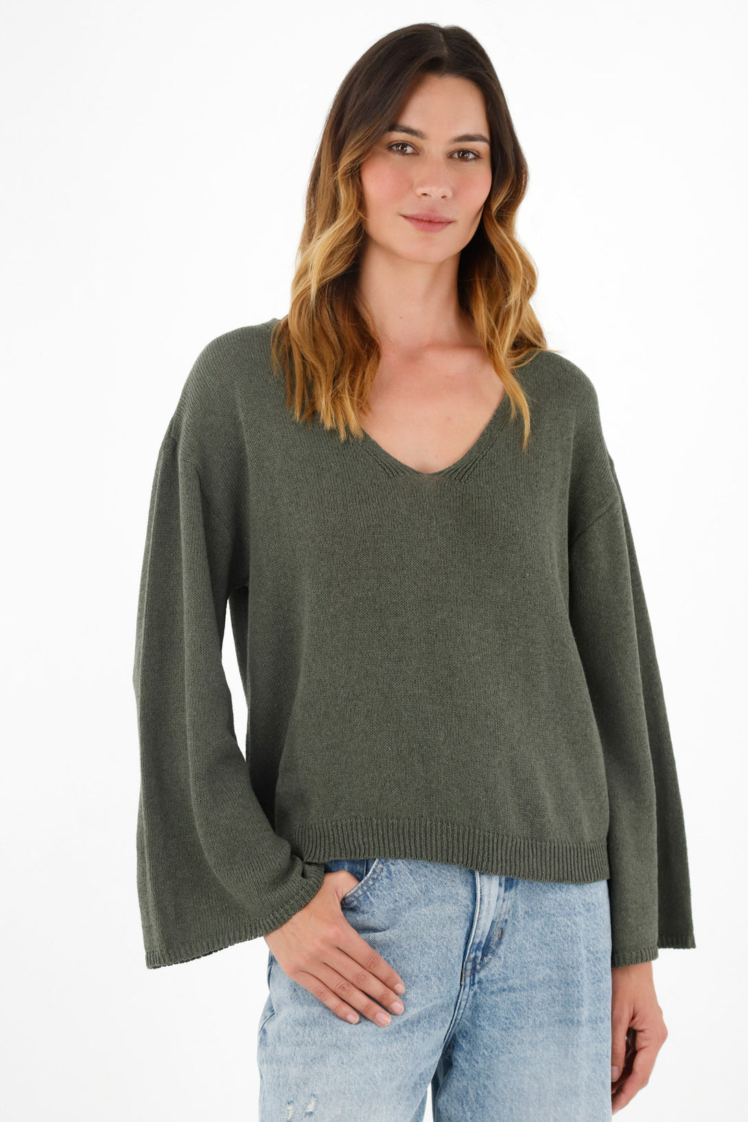 Women's Green V-Neck Sweater