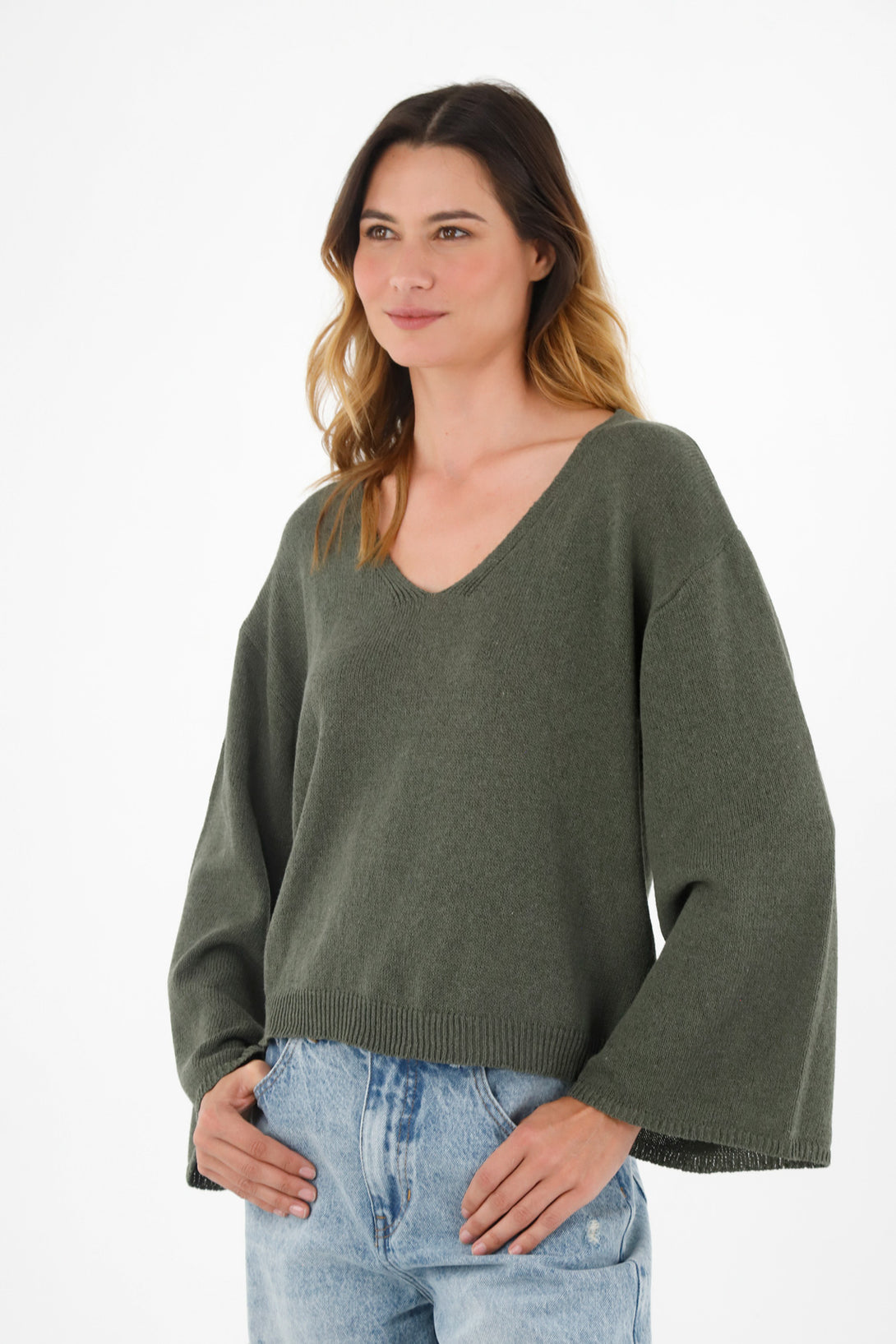 Women's Green V-Neck Sweater