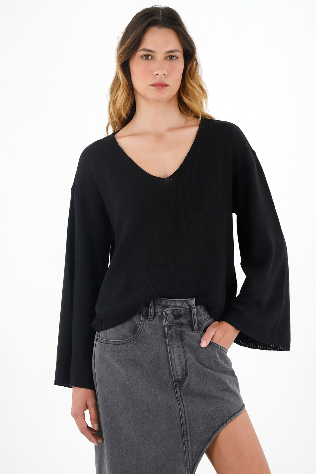 Women's Black V-Neck Sweater