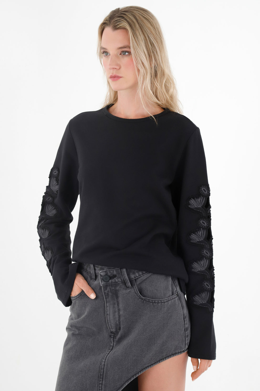 Women's Black Embellished Sweater