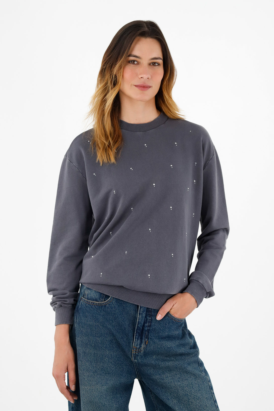 Women's Gray Embellished Sweater