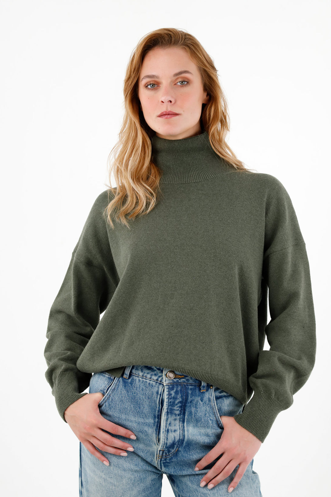 Women's Green Turtleneck Sweater