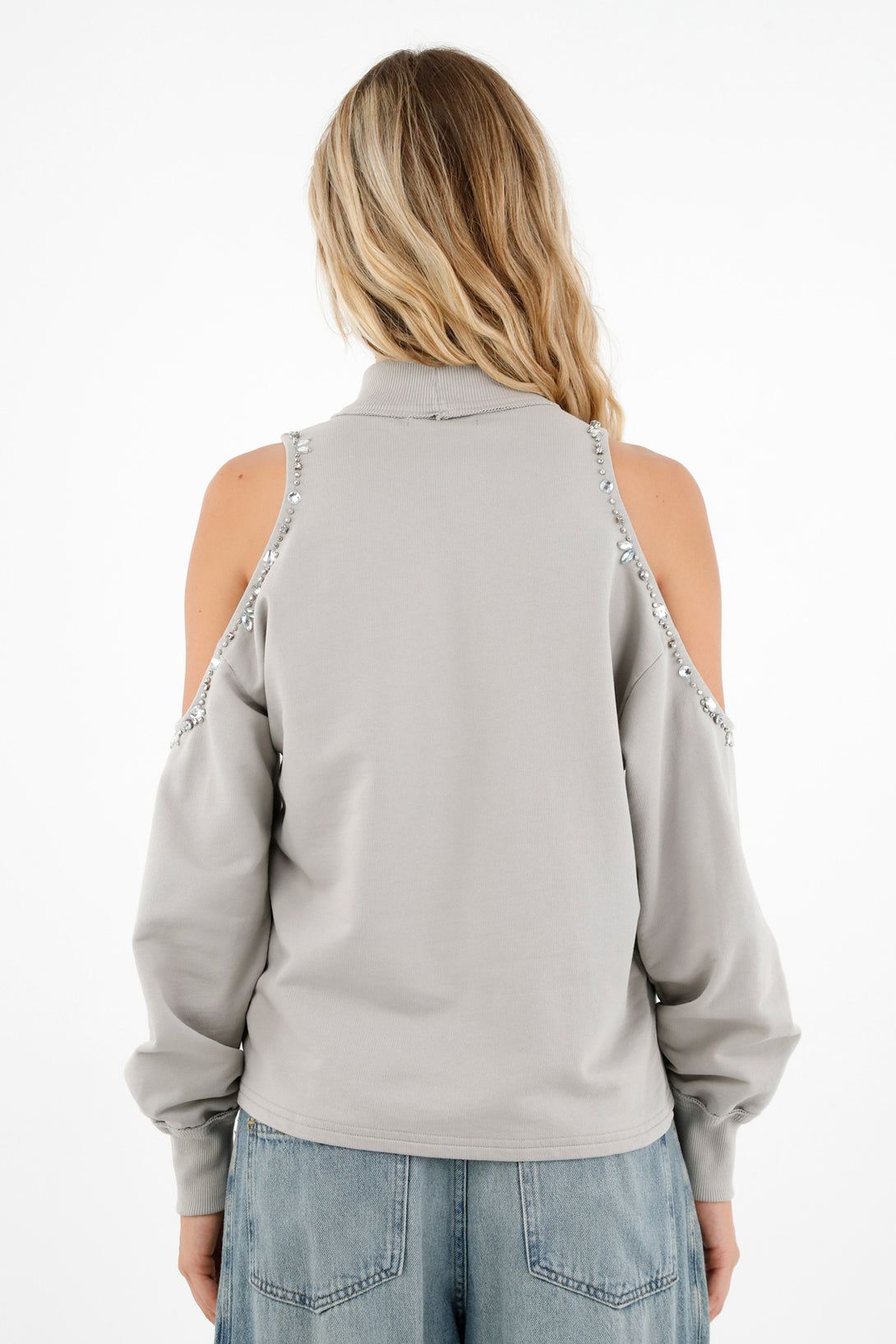 Women's Gray Shoulder Cutout Sweater