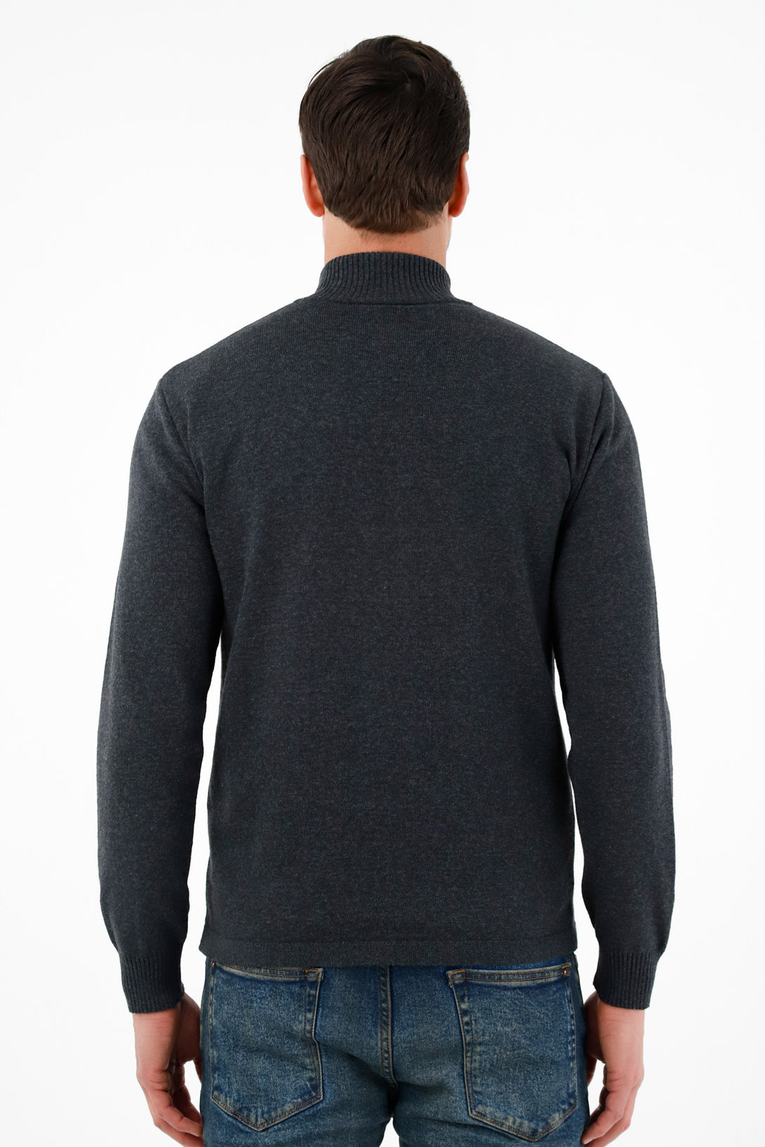 Men's Gray High-Neck Sweater with Zip