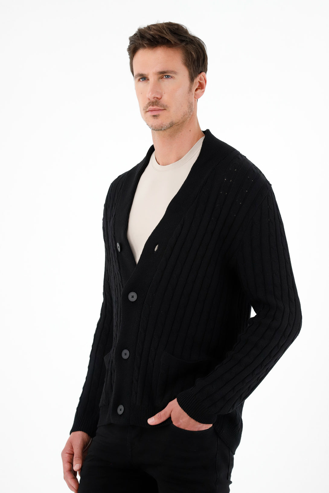 Men's Black Open-Design Sweater