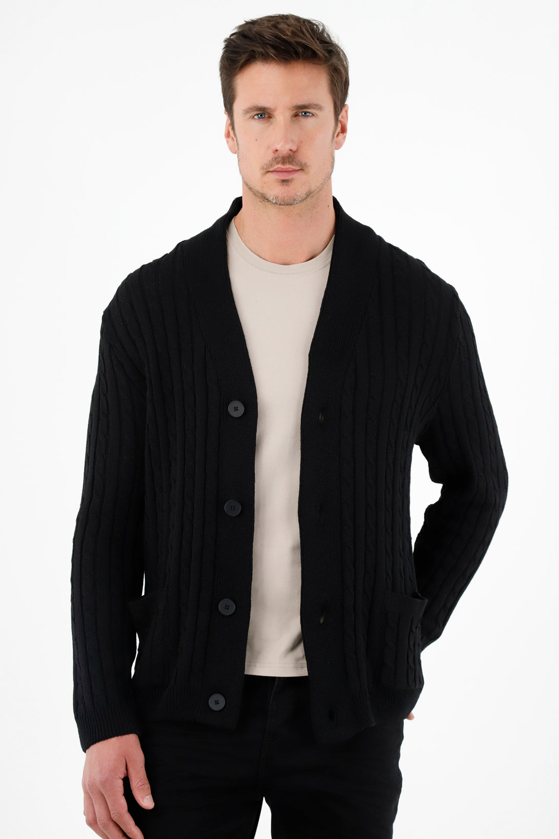 Men's Black Open-Design Sweater