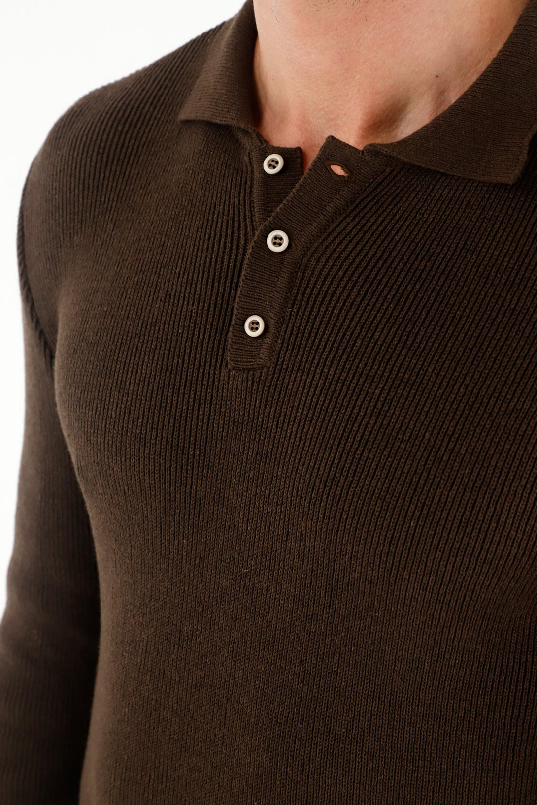 Men's Brown Knit Polo Sweater