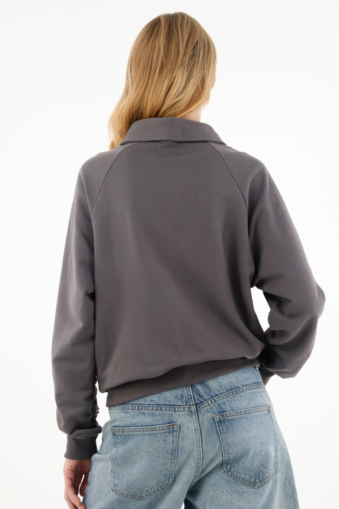 Women's Oversized Gray Sweater with Glitter Embellished