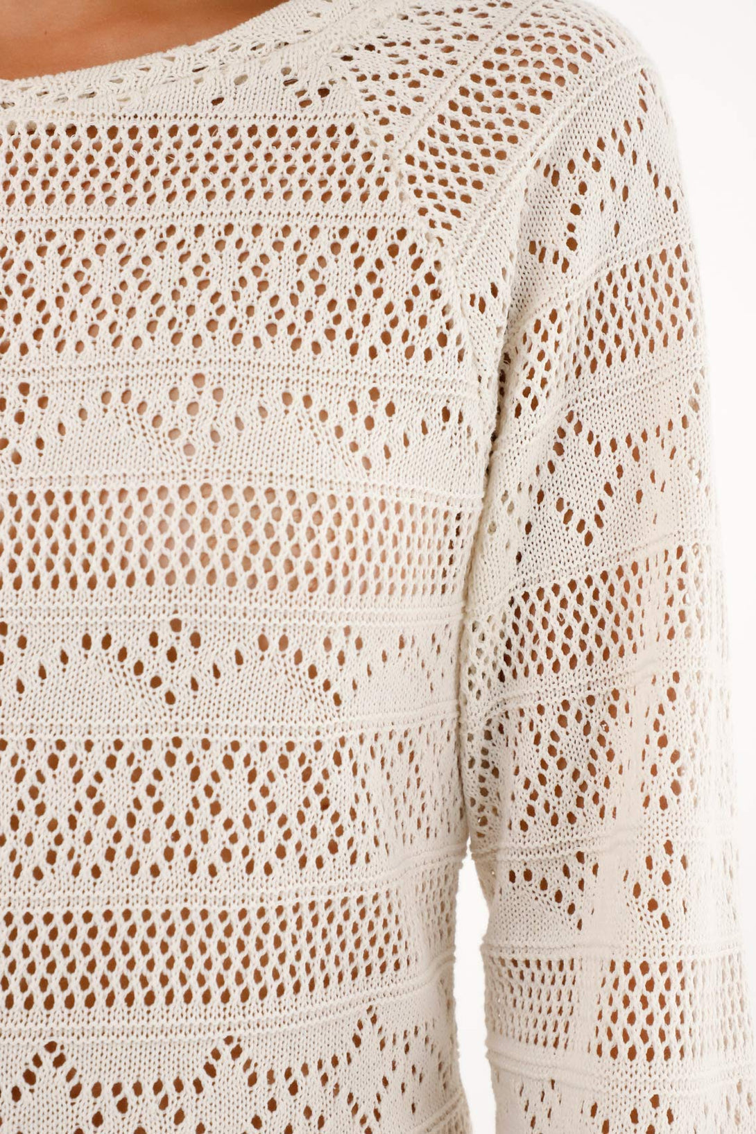 Women's Cream Sweater with Crochet Design