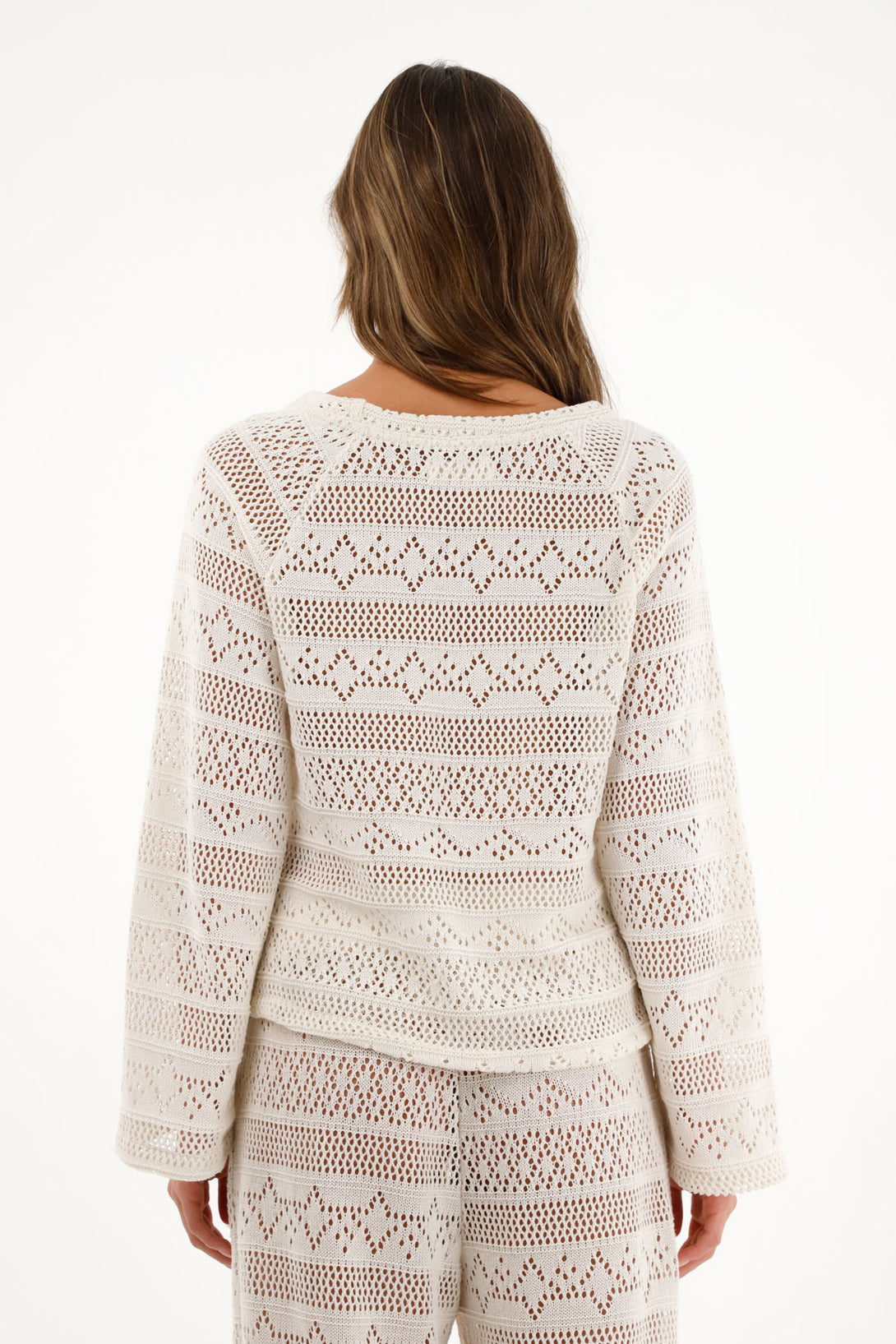 Women's Cream Sweater with Crochet Design