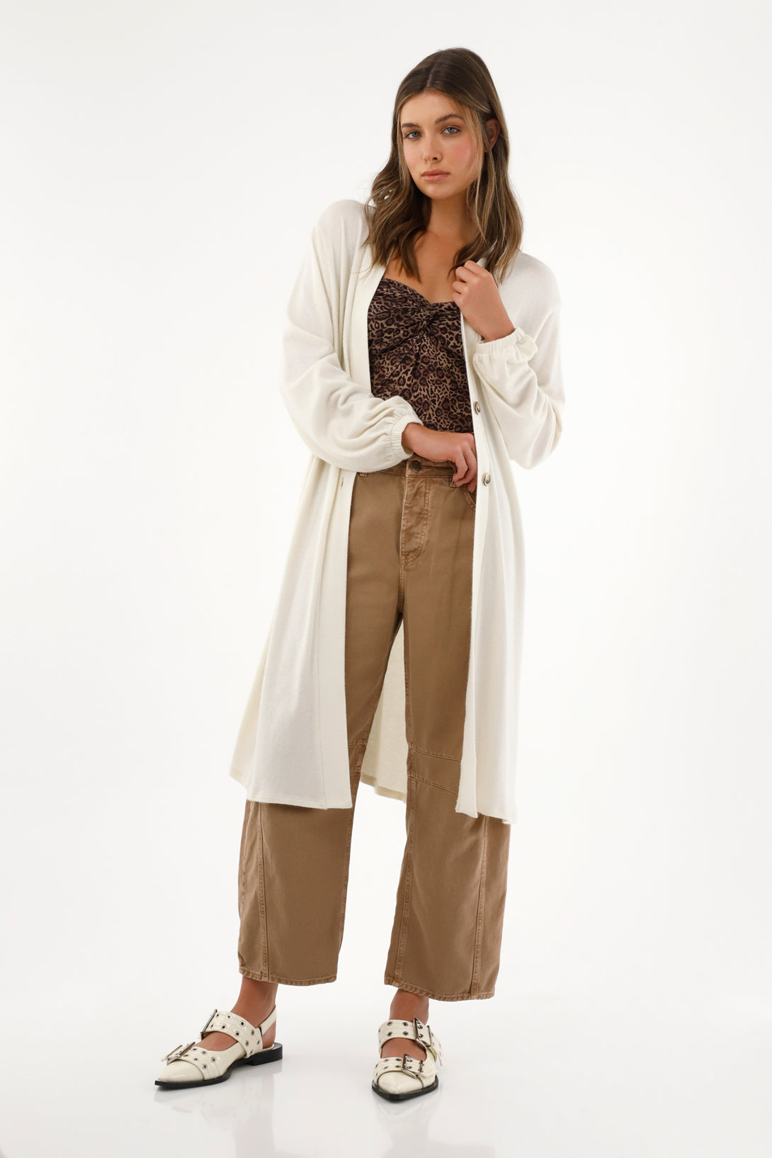 Women's Long Cream Cardigan-Type Pullover