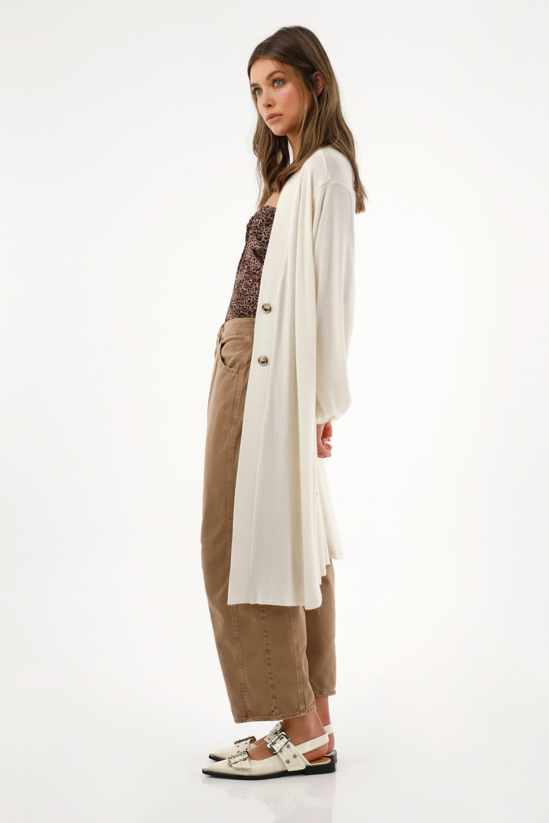 Women's Long Cream Cardigan-Type Pullover