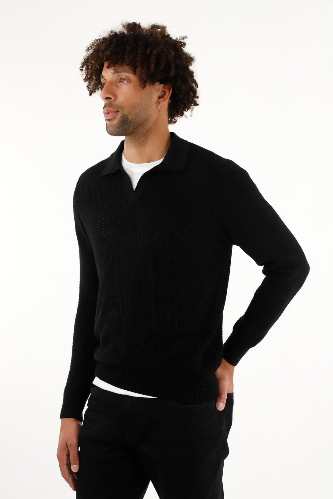 Men's black polo sweatshirt