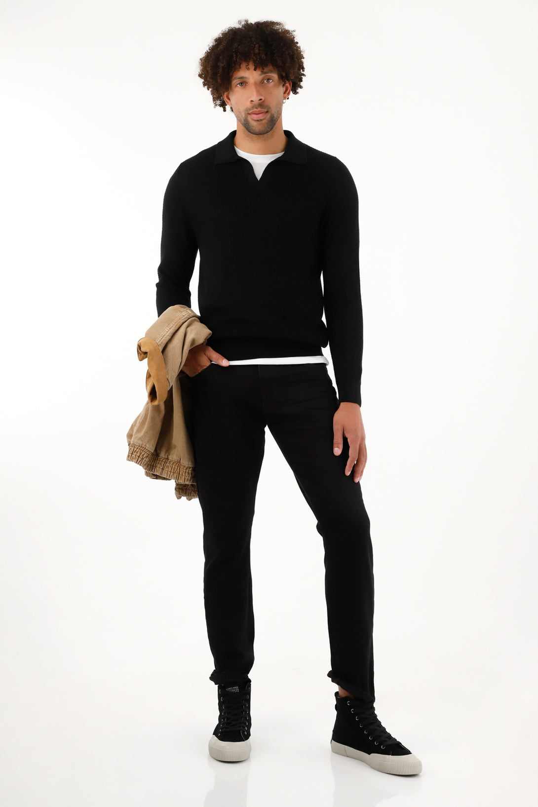 Men's black polo sweatshirt