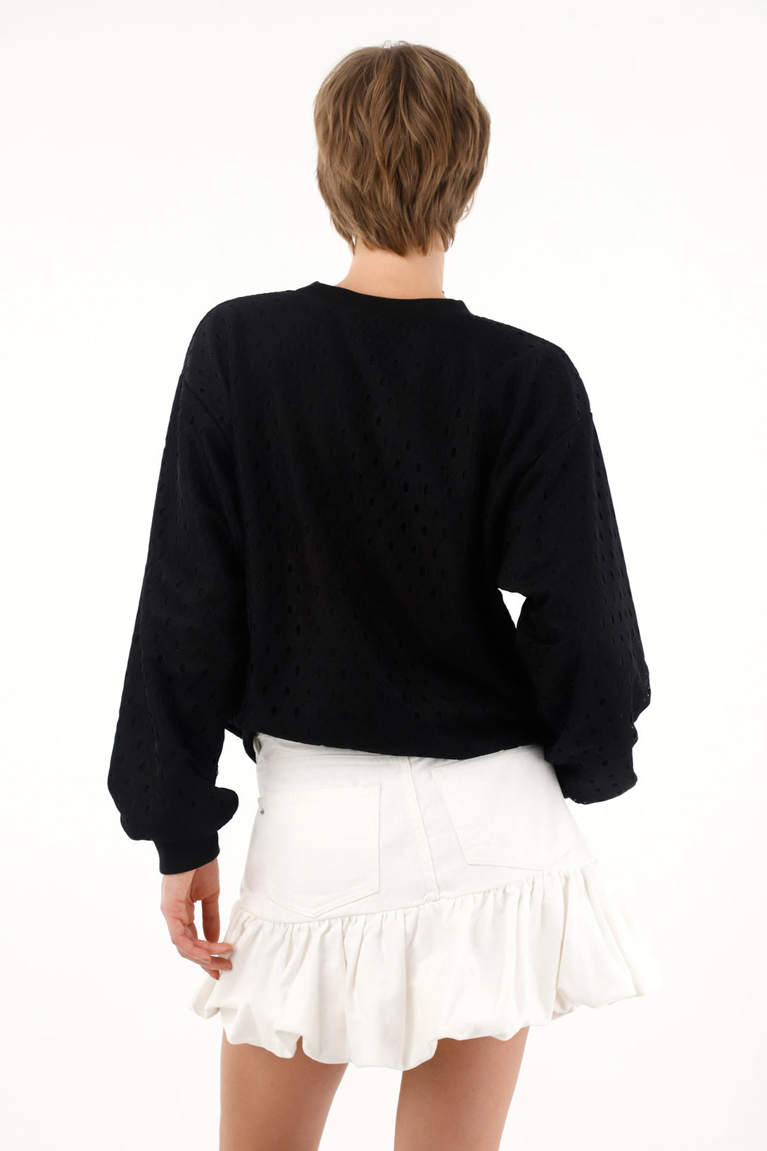 Women's black sweatshirt with distressed details