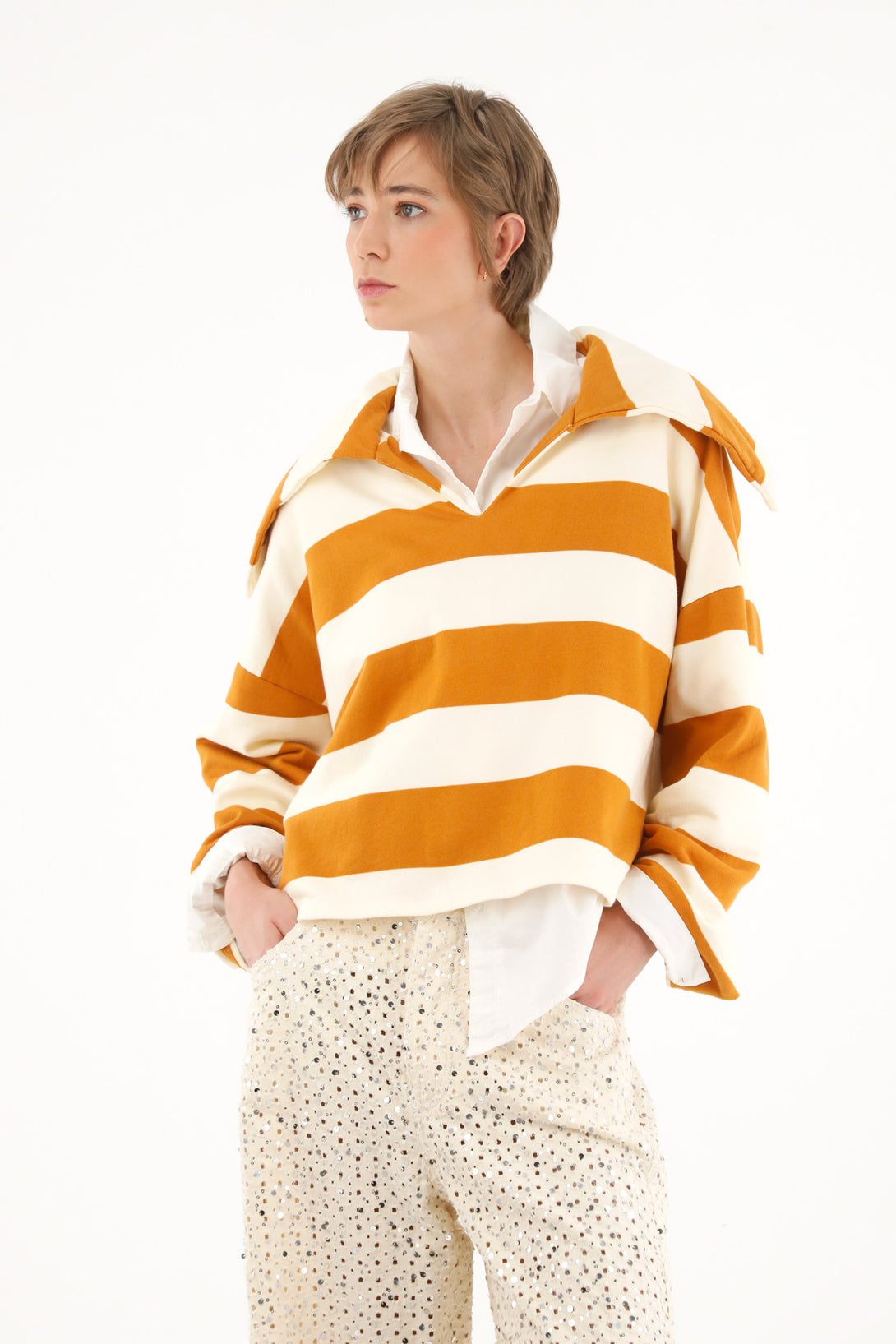 Women's yellow striped print sweatshirt