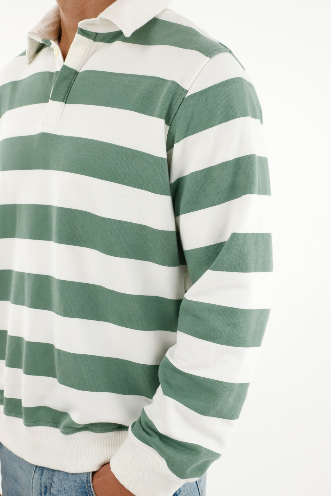 Men's striped green print polo hoodie