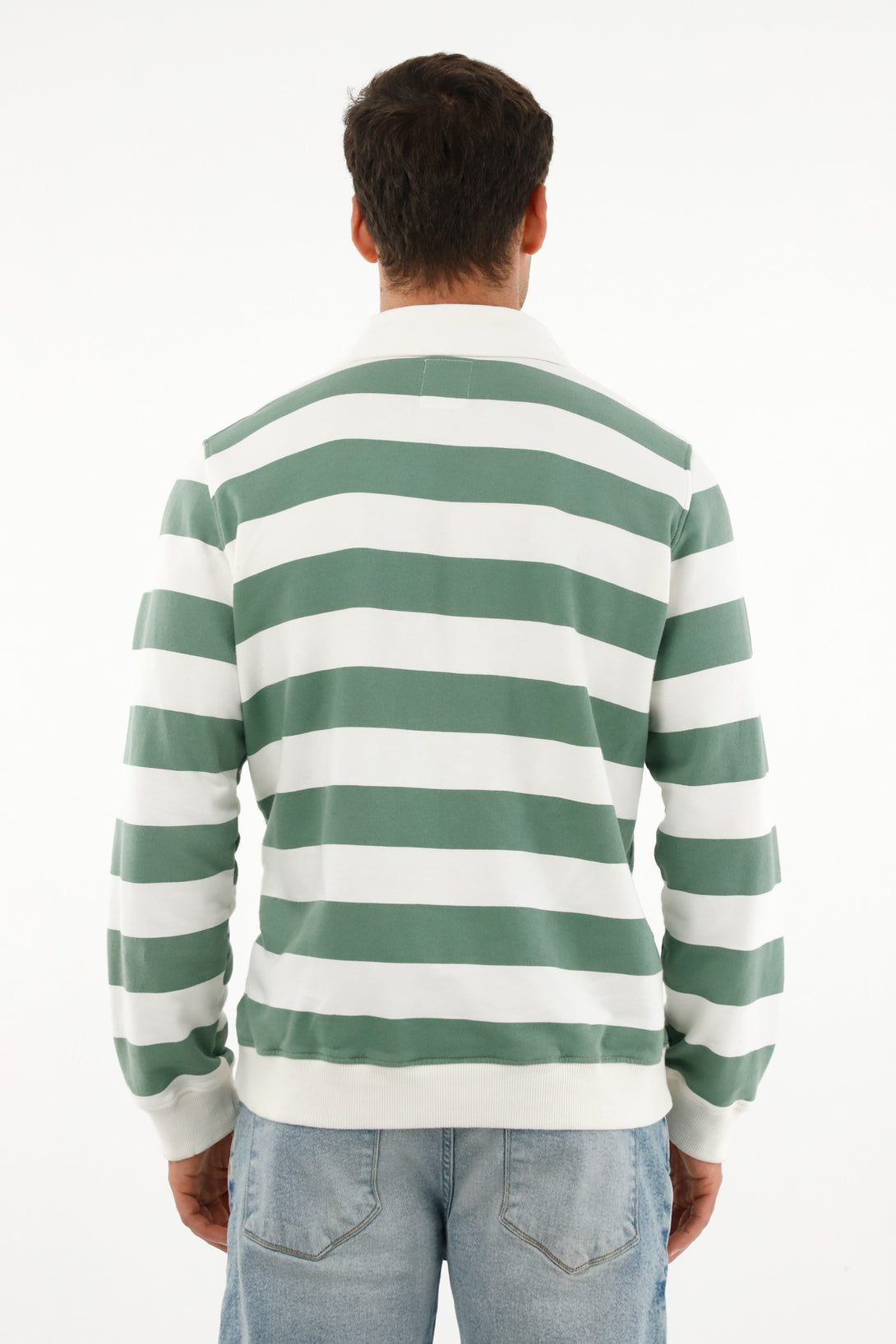 Men's striped green print polo hoodie