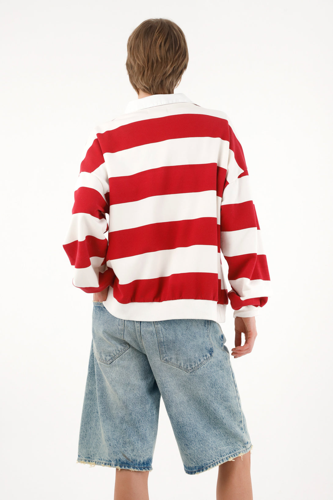 Women's white and red striped printed sweatshirt