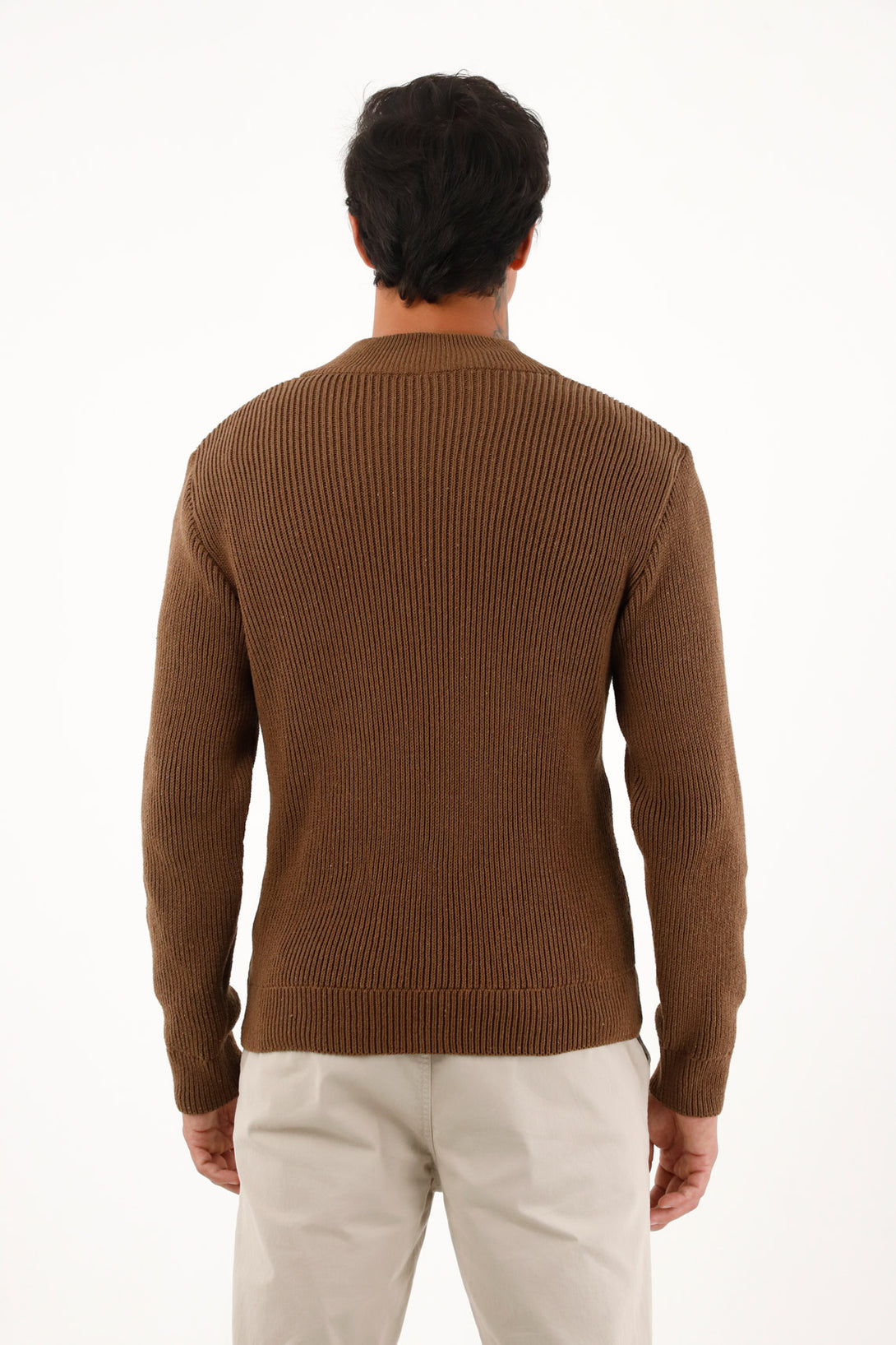 Men's brown high-neck zip-up sweatshirt