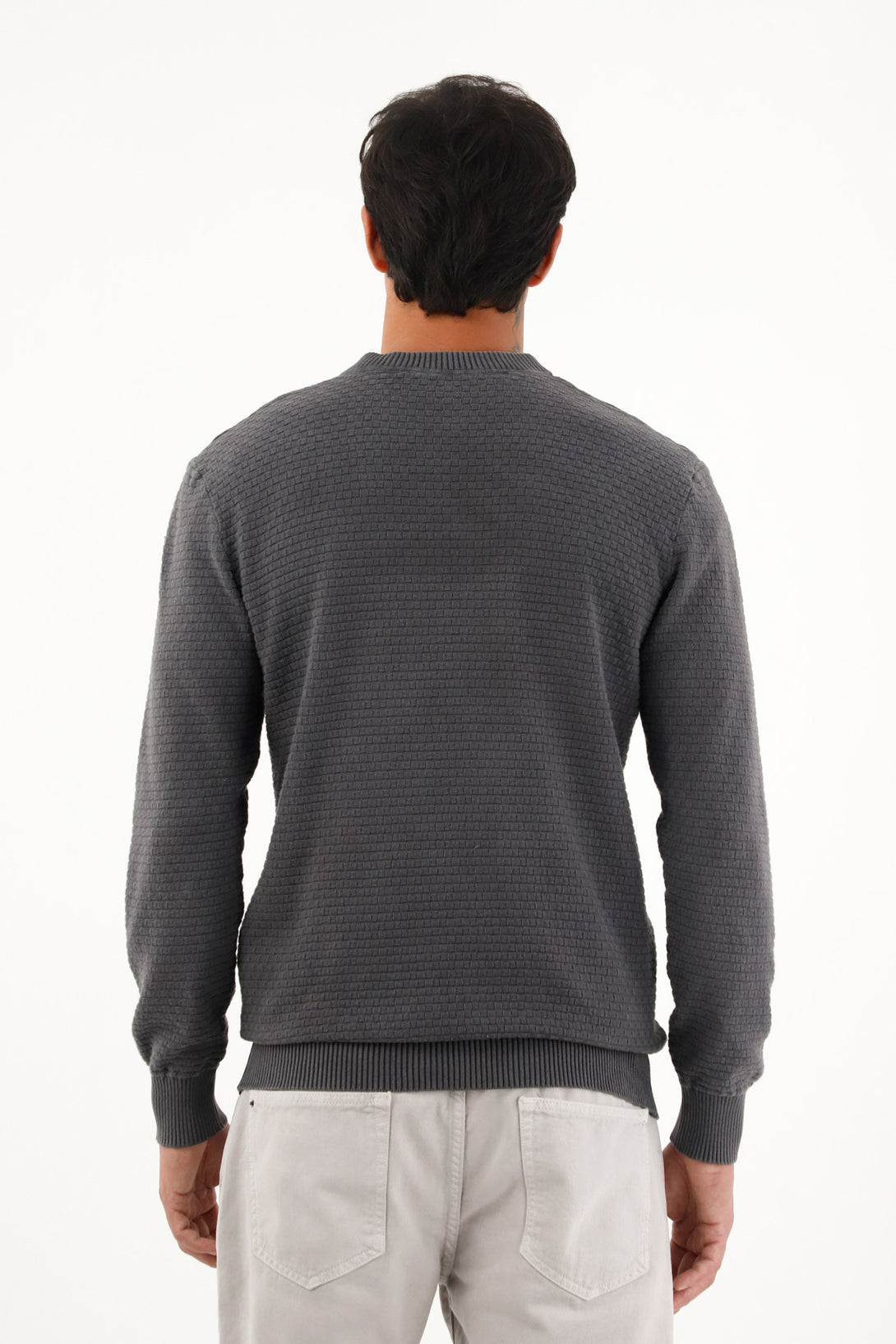 Men's gray closed design knit sweatshirt