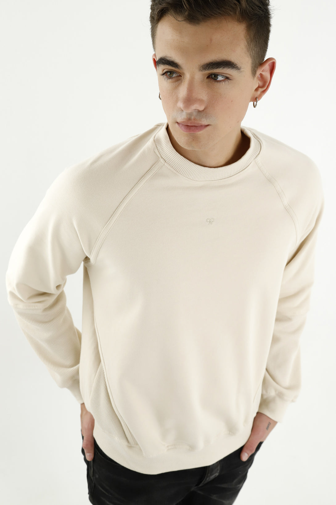 Men's Ecru Sweater with Embroidered Racket