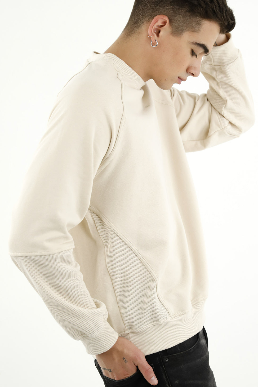 Men's Ecru Sweater with Embroidered Racket