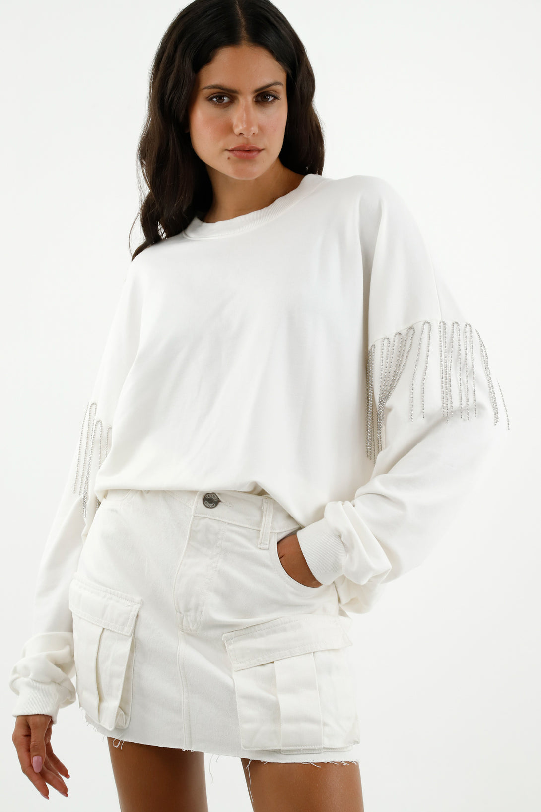 Women's Off-White Fringe Sweater