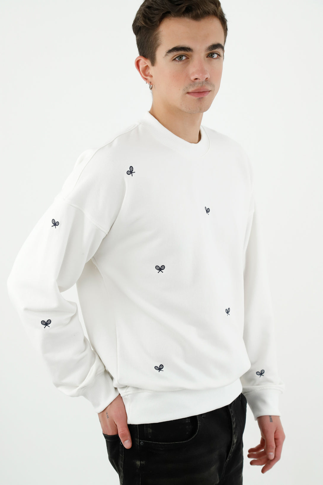 Men's Ecru Racket Mini Print Sweater