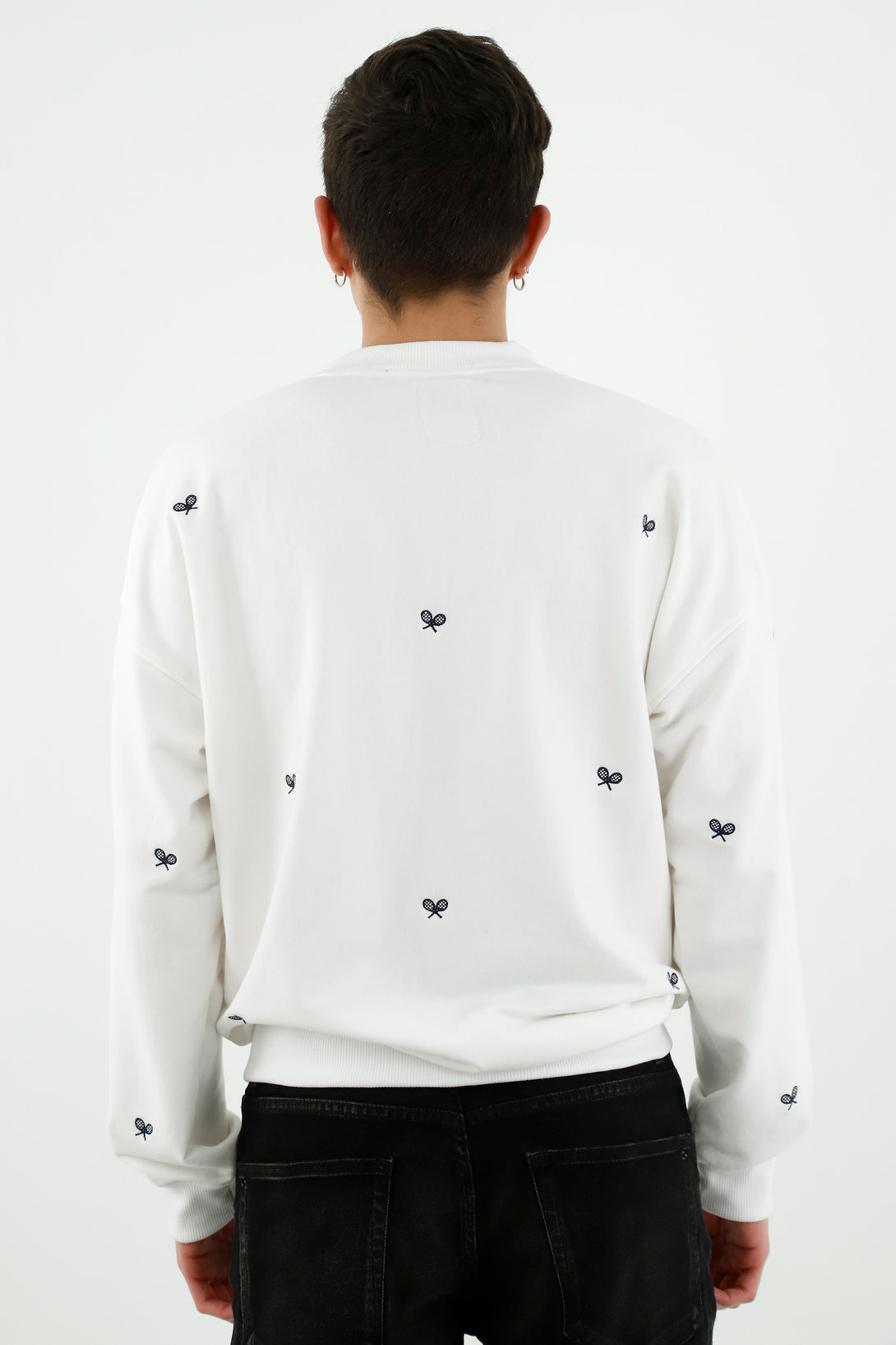 Men's Ecru Racket Mini Print Sweater