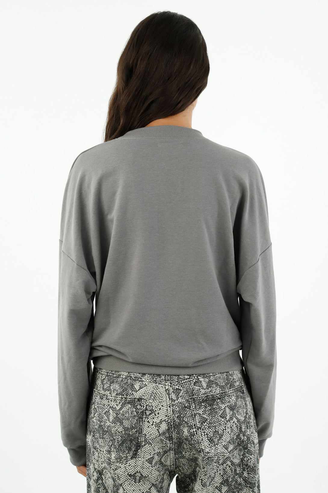 Women's Gray Rose Embroidered Sweater