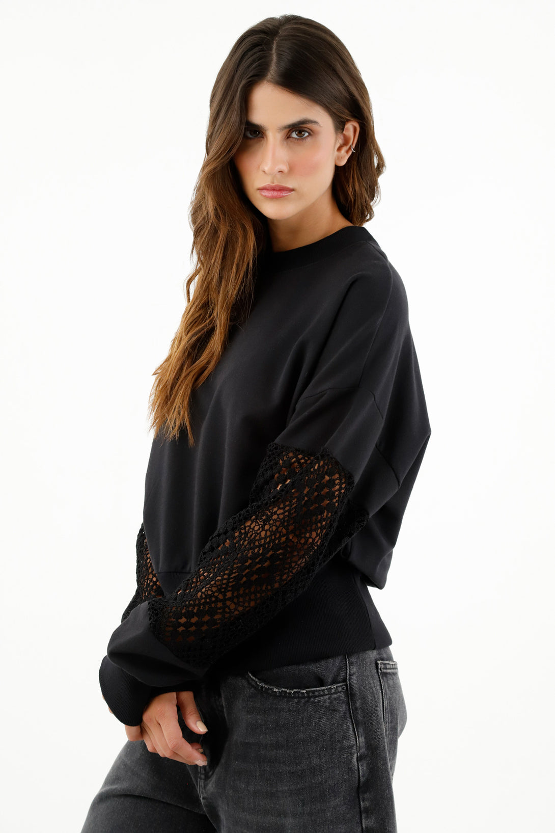 Women's Black Distressed Sweater