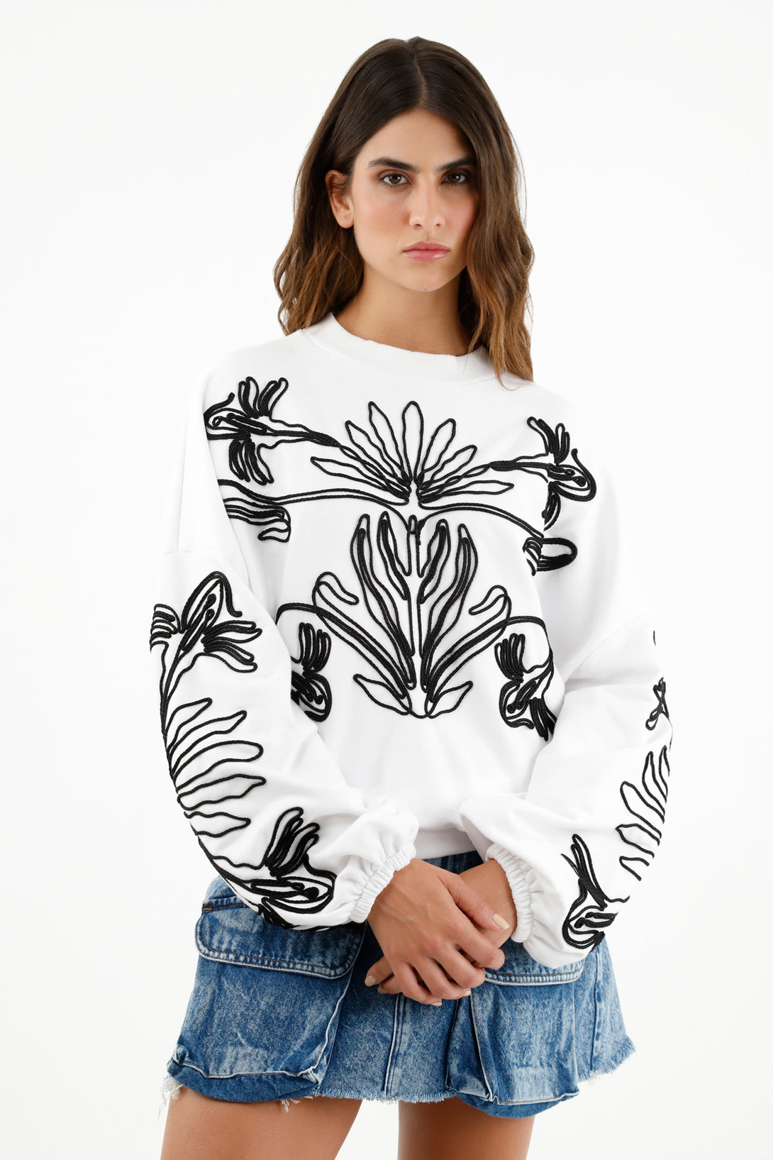 Women's White Embroidered Sweater