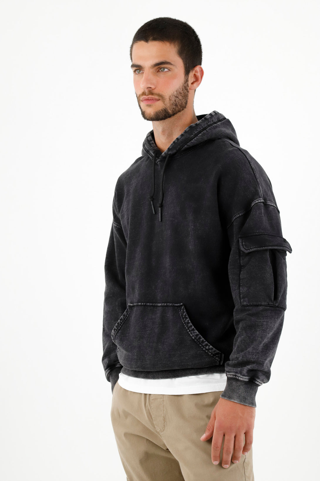 Men's Black Cargo Pocket Sweater