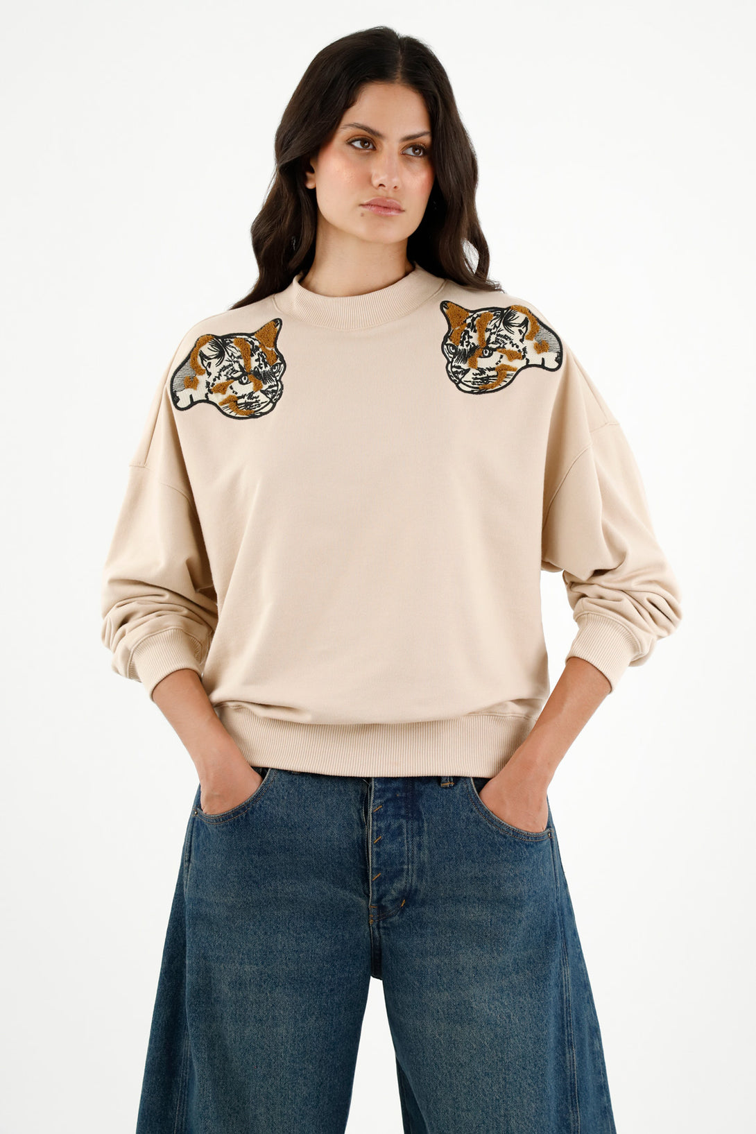 Women's Brown Embellished Sweater