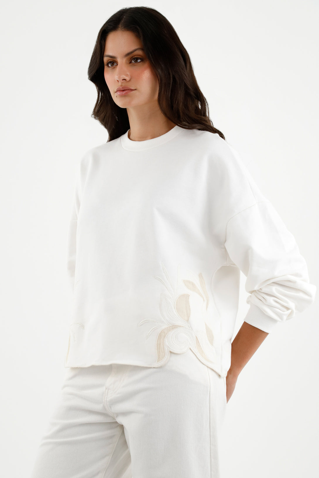 Women's Ecru Embroidered Sweater