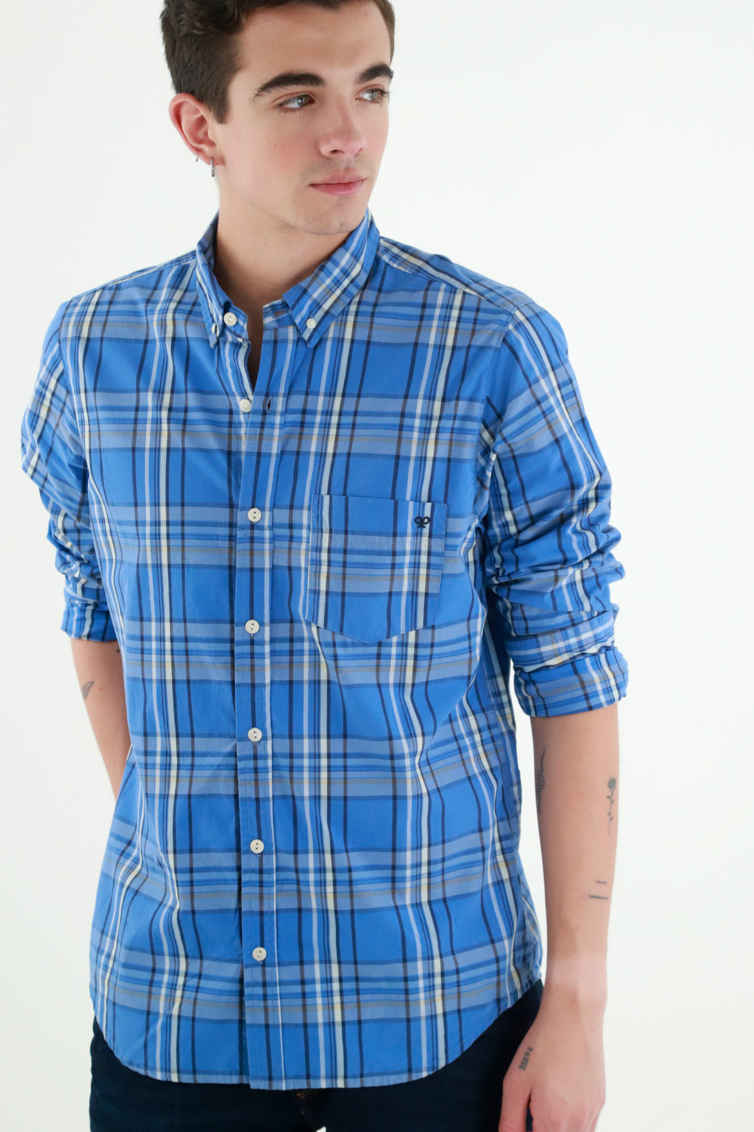 Camisa azul de cuadros para hombres