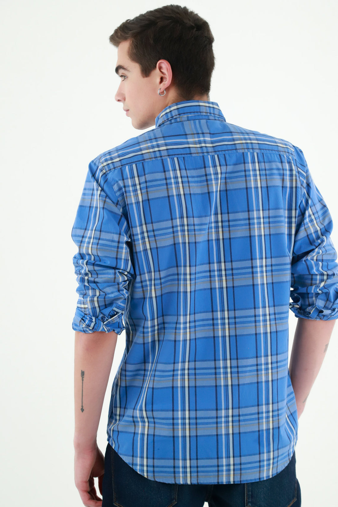 Camisa azul de cuadros para hombres