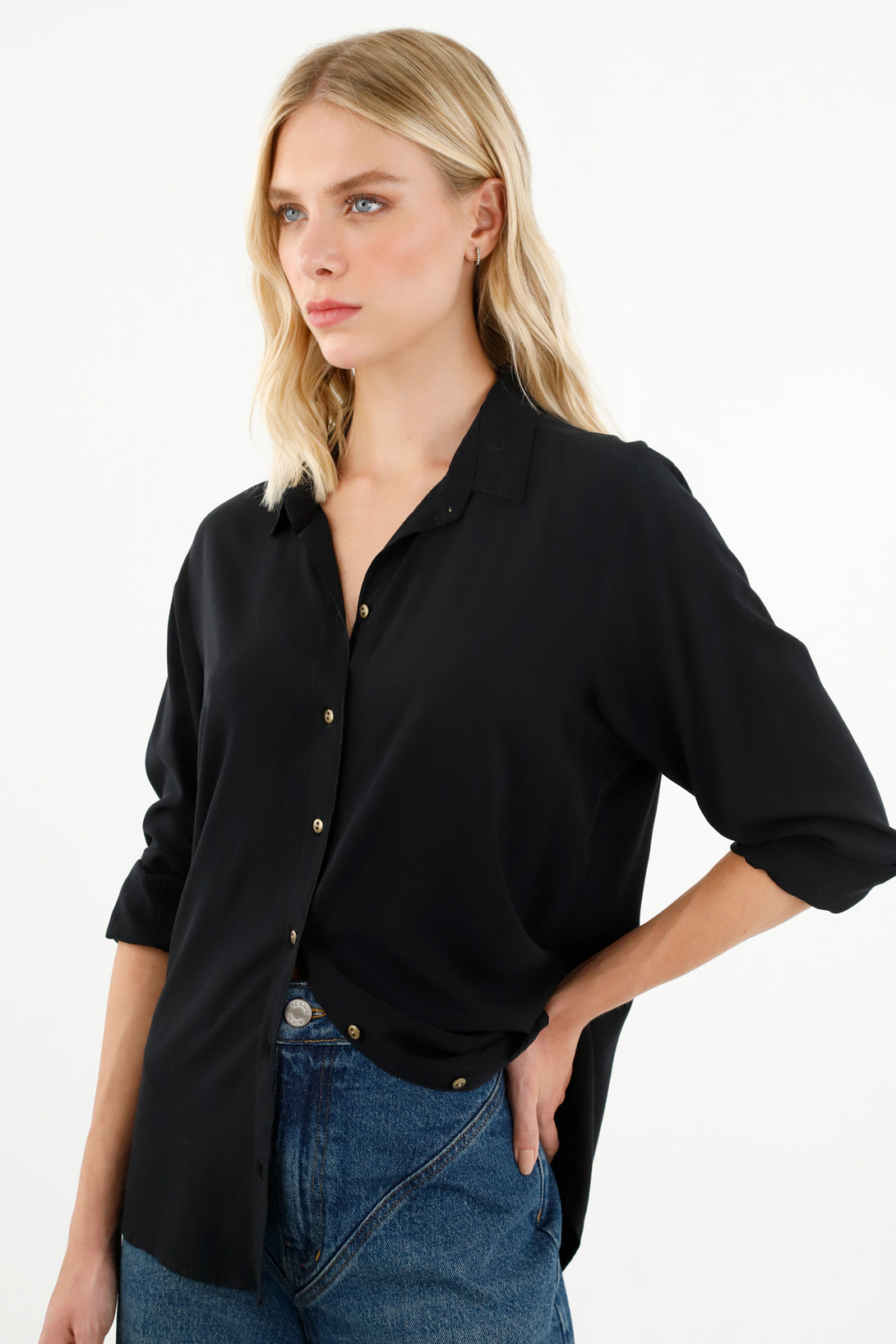 Camisa manga larga negra para mujer