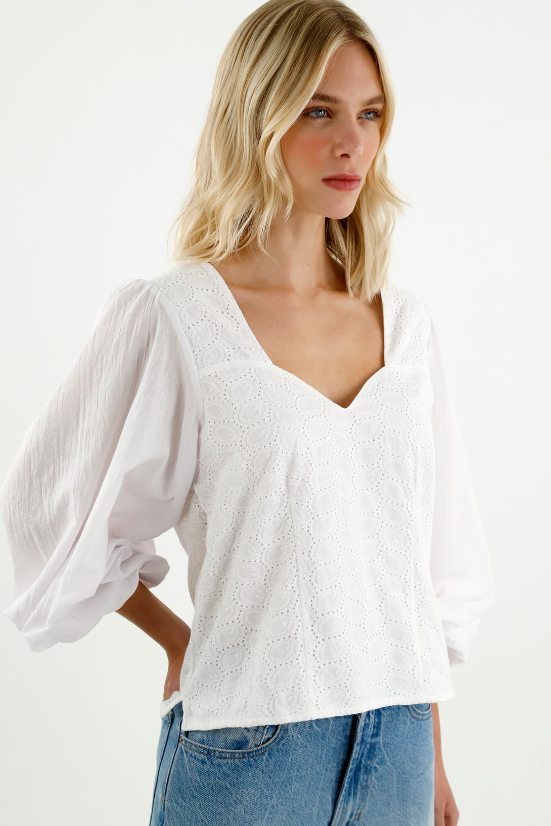 Women's White Eyelet Shirt