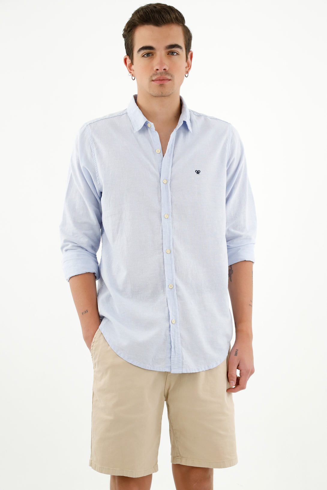 Camisa tipo lino azul para hombre