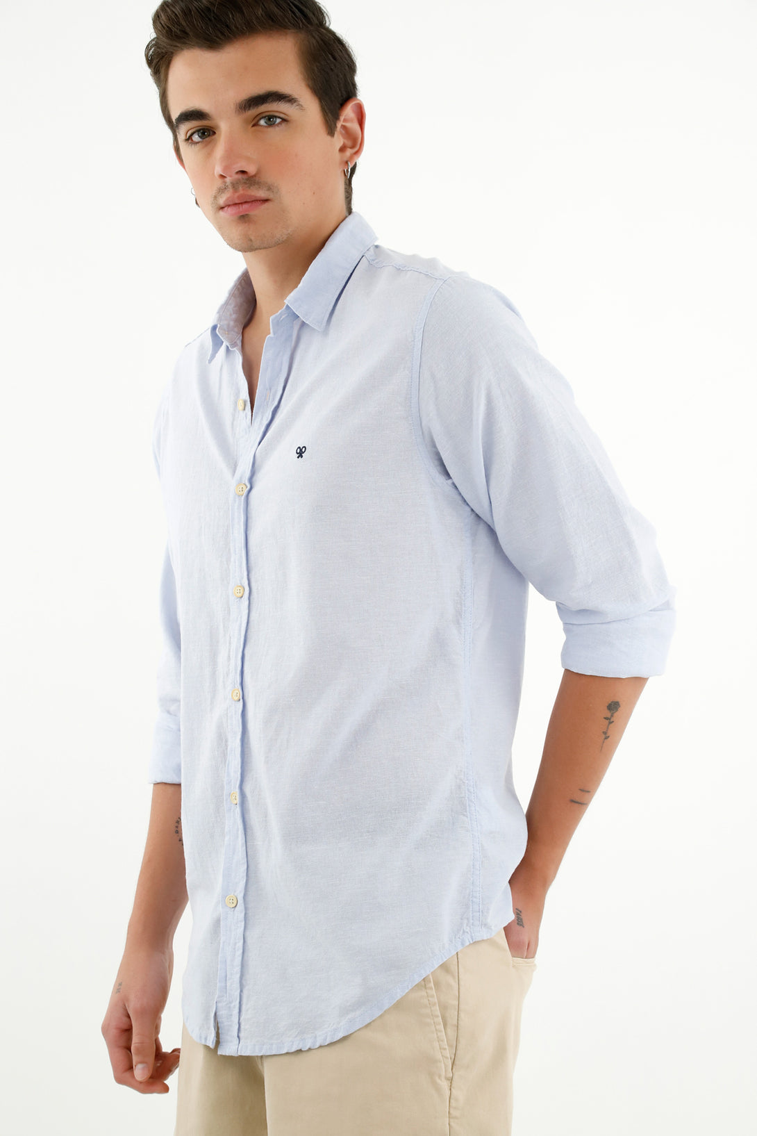 Camisa tipo lino azul para hombre