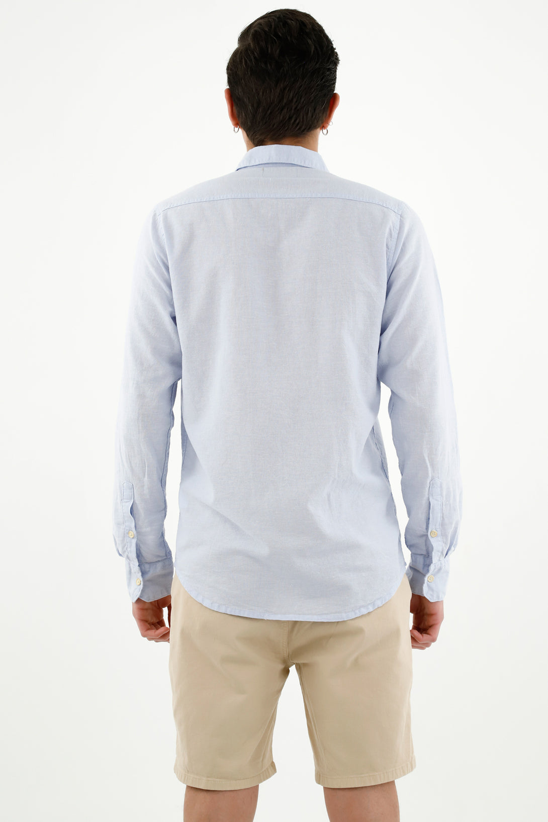 Camisa tipo lino azul para hombre