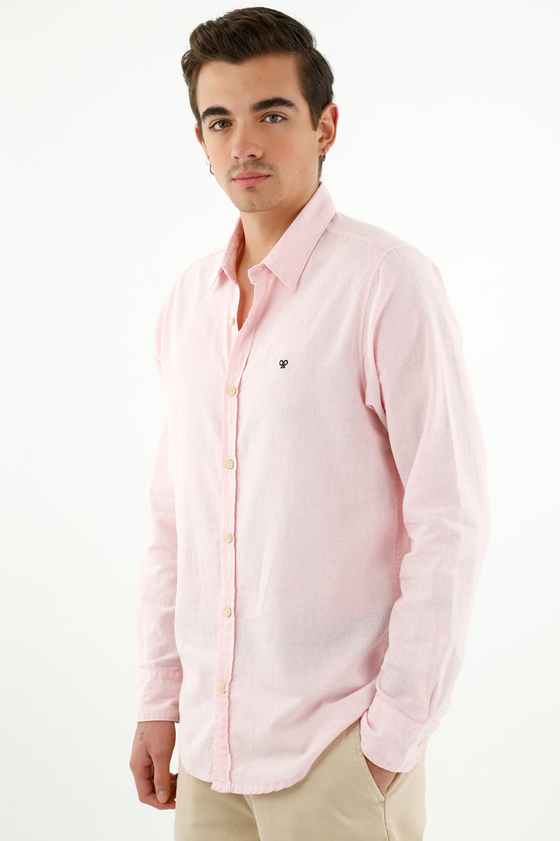 Camisa tipo lino rosada para hombre