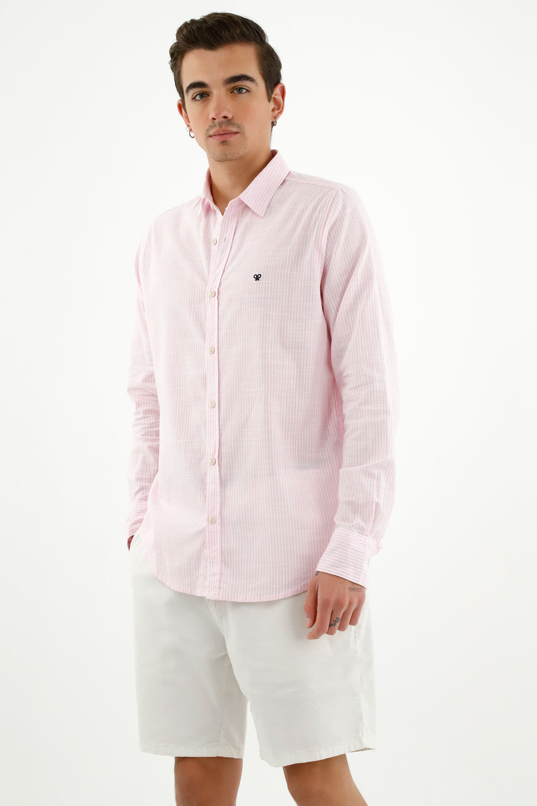 Camisa cuello clásico rosada para hombre